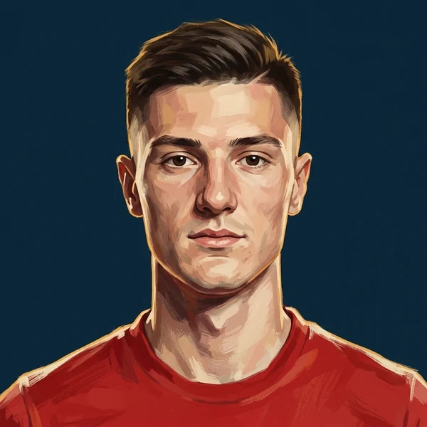 Illustrated ARCHV portrait of Manchester United player Benjamin Sesko